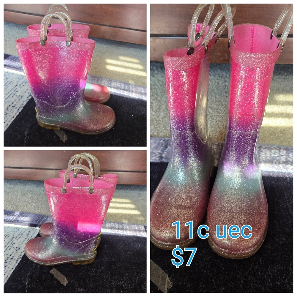 Kids Glitter Rain Boots - Pink and Purple